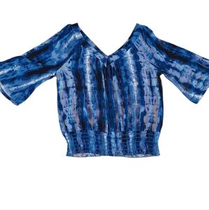 Tie Dye American Rag Cie V-neck Top Size S Blue Black and White NEW